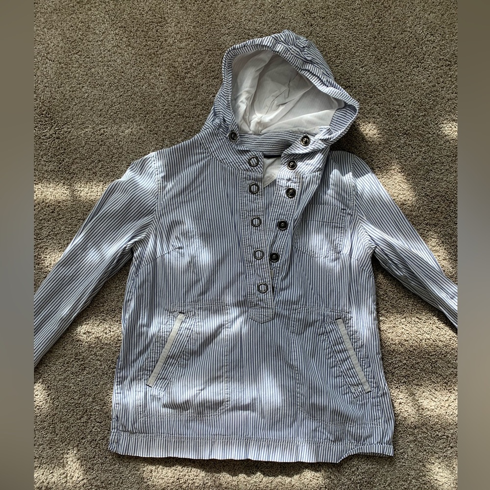 Blue & White Striped Blouse with Hood